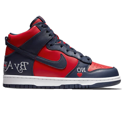 SUPREME X NIKE DUNK HIGH SB 'BY ANY MEANS - RED NAVY'