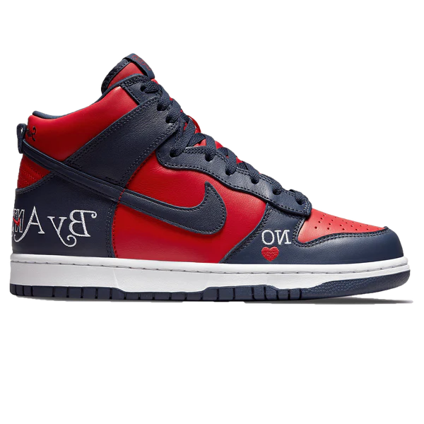 SUPREME X NIKE DUNK HIGH SB 'BY ANY MEANS - RED NAVY'