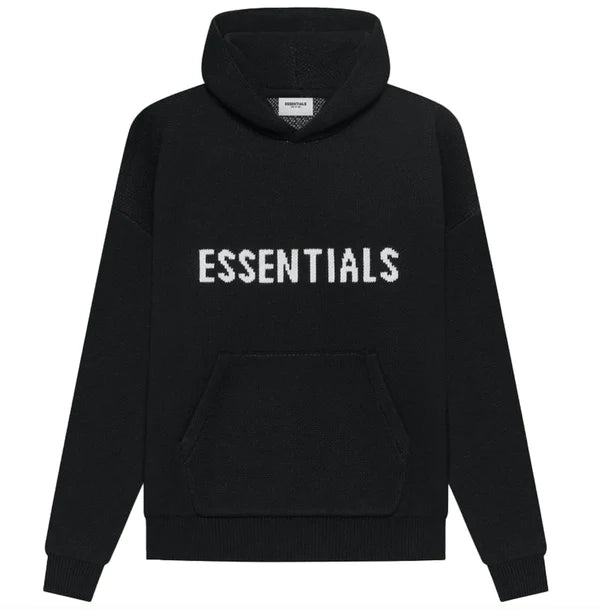 FEAR OF GOD ESSENTIALS KNIT PULLOVER HOODIE BLACK