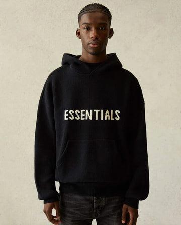 FEAR OF GOD ESSENTIALS KNIT PULLOVER HOODIE BLACK