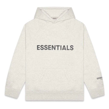 FEAR OF GOD ESSENTIALS PULLOVER HOODIE APPLIQUE LOGO LIGHT HEATHER OATMEAL